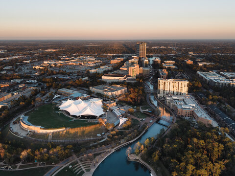 aerial view from the waterway at the woodlands