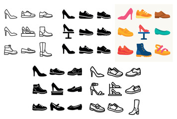 Fototapeta premium Footwear icons with heels sneakers flats minimal