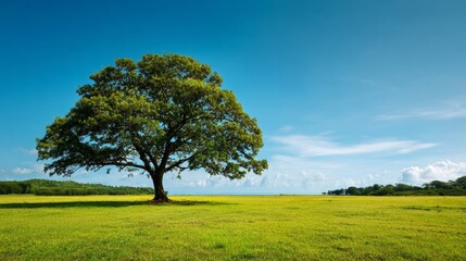 A giant tree in the middle of a lush meadow