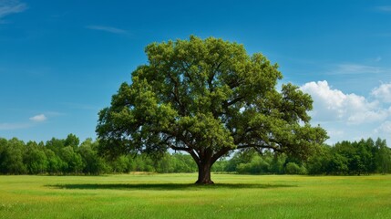 A giant tree in the middle of a lush meadow