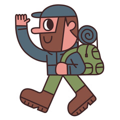 Obraz premium A bearded man walking and carrying a backpack