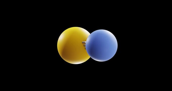 Phosphorus mononitride molecule, rotating 3D model of binary compound, looped video on a black background
