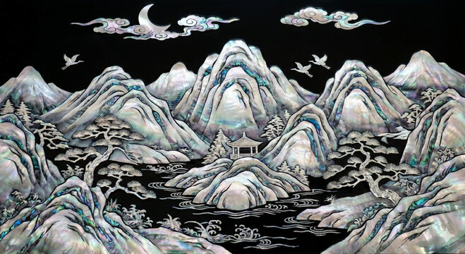 한국적인 요소를 넣은 산을 표현