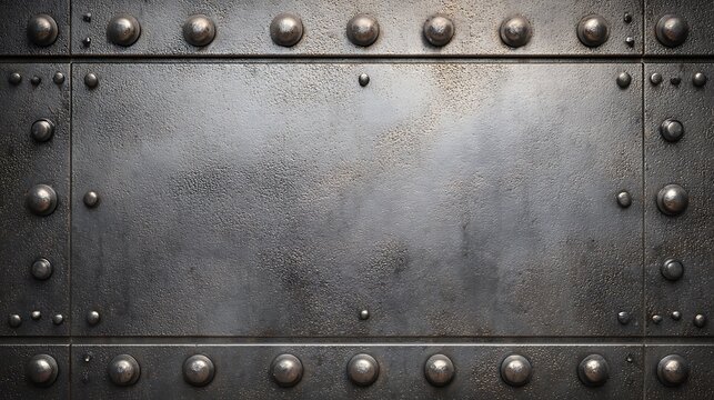 Dark metal plate with rivets and bolted edges