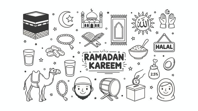 Ramadan Islamic Religious Elements Doodle Art Collection