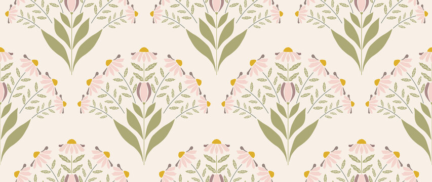 Minimalistic abstract floral pattern. Modern print. Ideal for textile design, screensavers, covers, cards, invitations and posters.