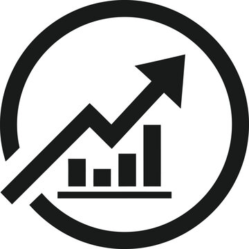 graph icon of a growing graph with an upward trend arrow on white background