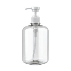 Obraz premium A clear liquid soap dispenser with a pump on top against a white background