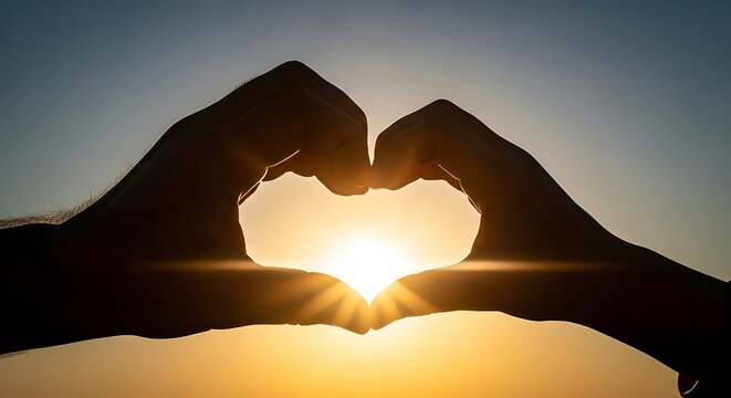 Labor day sunset love heart hands silhouette