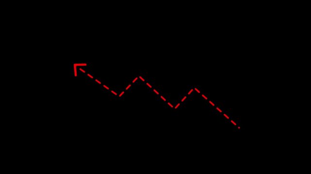 Business growth dotted arrow line animation isolated on black background