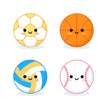 Cute soccer ball basketball volleyball and baseball icon illustration