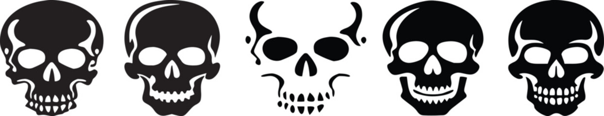 &ldquo;Skull Silhouette Vector Set &ndash; Black Human Skull Icons, Horror Art Design, and Gothic Skeleton Illustration&rdquo;.