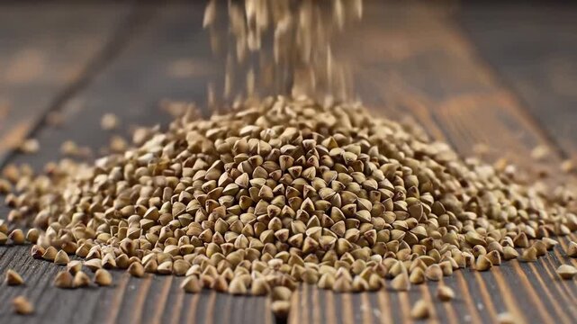Closeup shot of healthy hemp seeds being poured onto a rustic wooden surface showcasing their natural texture and organic quality for healthy eating and agriculture.
