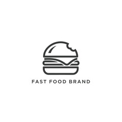 Fototapeta premium Burger line art logo for fast food restaurant showing bitten bun and ingredients