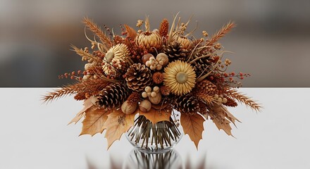 Beautiful arrangement of dried flowers and foliage in a glass vase creating a stunning display