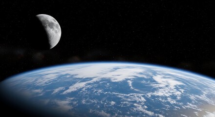 The earth from space with the moon visible in the background creating a stunning visual contrast