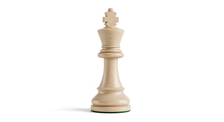 The white chess king piece stands alone on a plain white background with intricate design