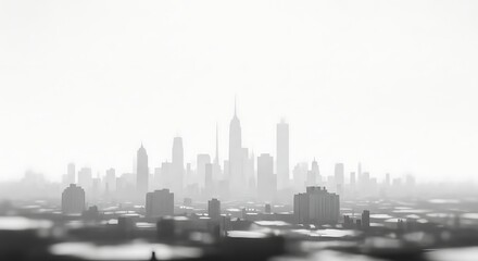 Obraz premium Monochrome cityscape with skyscrapers on a foggy day urban landscape in grayscale
