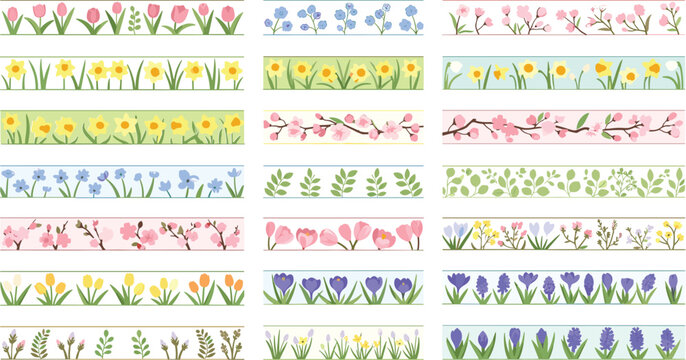 Collection of colorful floral borders for spring designs