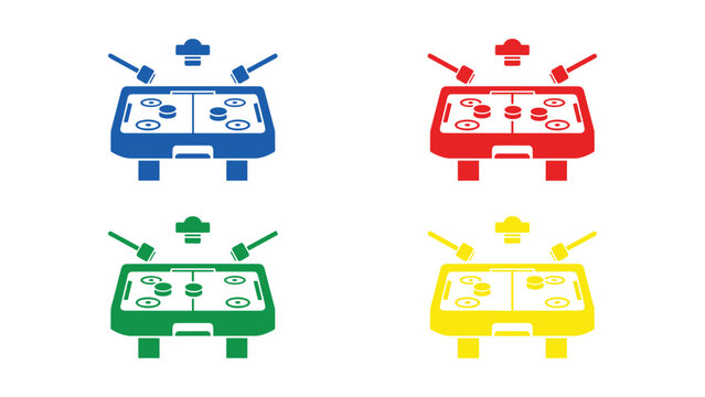 Four stylized retro game controllers in different vibrant colors