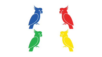Obraz premium Four colorful parrot illustrations standing on a plain background
