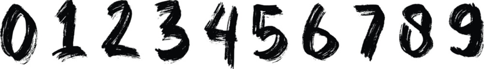 Hand drawn numbers set from zero to nine isolated on white background. Rough black ink digits in sketch style for creative typography design. Grunge numeric collection for poster, logo and educational © Sk