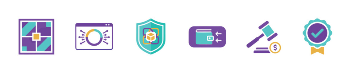 Obraz premium Set of digital assets blockchain security finance icons representing modern technology concepts and online transactions.