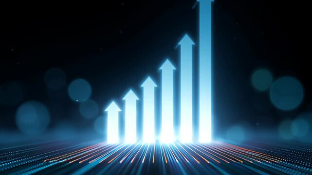 Arrow graph digital growth blue glowing chart art upward trend futuristic progress business innovation financial increase line finance investment marketing technology datum visualisation glowing