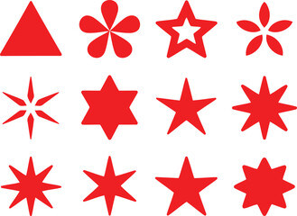Fototapeta premium A collection of geometric shapes resembling stars and a triangle in red color