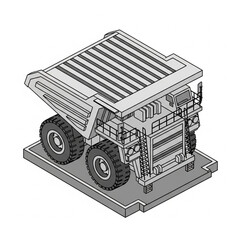 Detailed isometric illustration of a mining dump truck on a platform. © Mugg