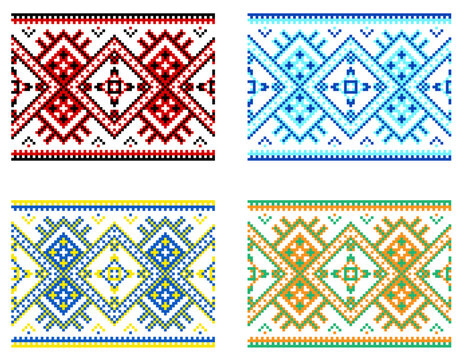 traditional ukrainian embroidery ornament featuring authentic geometric patterns in classic colors seamless vector illustration isolated on white background