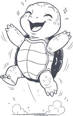 Fototapeta premium navy blue hand drawn illustration of a happy turtle jumping for joy and success with no white fills for easy transparency and professional use