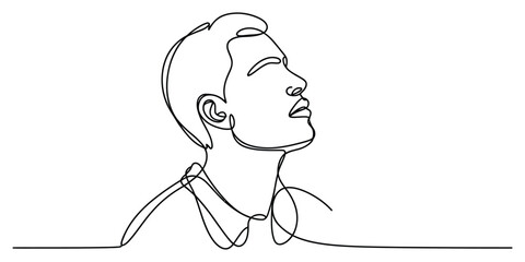 Obraz premium Minimalist one line drawing of a man looking upwards
