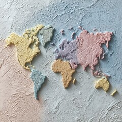 Colorful textured world map in soft pastels