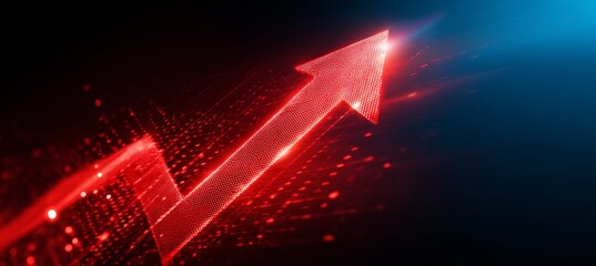 Digital red increase arrow. Generative AI technology.