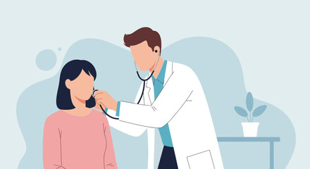 Obraz premium Doctor Examining Patient with Stethoscope, Medical Checkup Illustration