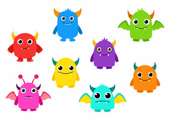 Obraz premium Happy monster characters set with big eyes ideal for fun children illustration designs