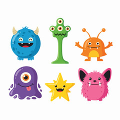 Naklejka premium Adorable fluffy blue creature with horns and spots enjoying sunny yellow backdrop in cheerful style.