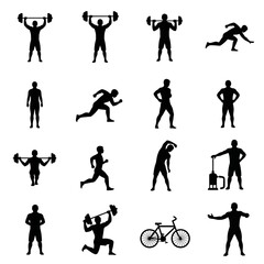 A collection of black silhouettes depicting various sports and fitness activities