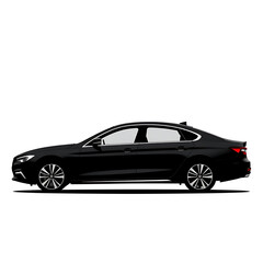 Sedan car side view silhouette black vector set, passenger vehicle icons, compact automobile outline, urban transportation design for architecture visualization automotive graphics commercial 