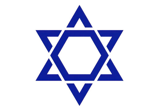 Blue star of david symbol, a hexagram representing judaism and jewish identity, isolated on a transparent background