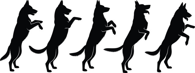 German Shepherd rearing silhouette SVG bundle, standing upright dog breed action poses for Cricut cut file, vinyl decal, laser cut design and printable wall art © Creative Mind