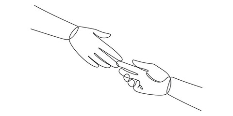 Obraz premium Minimalist one line art of business card exchange between two hands