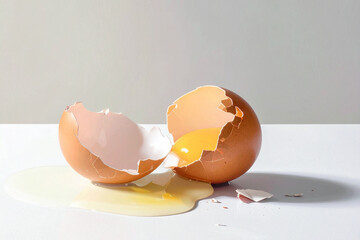 a broken egg on a white surface