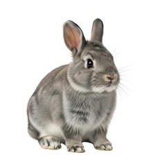 Obraz premium Cute grey rabbit sitting on transparent background