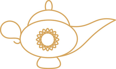 Fototapeta premium Gold magic lamp granting wishes outline icon design