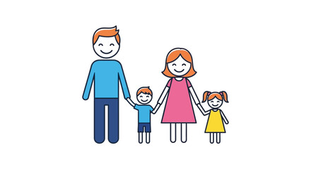 Fototapeta premium Illustration of happy family with parents and children holding hands together in a joyful moment
