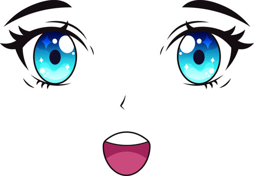 Anime comic character expressing excitement with sparkling blue eyes