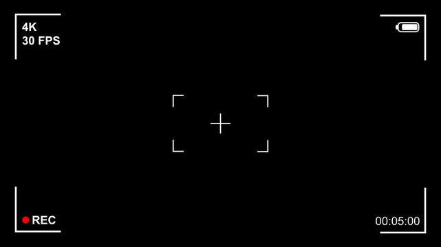 Recording Screen Overlay with timer on alpha channel, Video camera recorder screen overlay on a transparent background. 4K videos