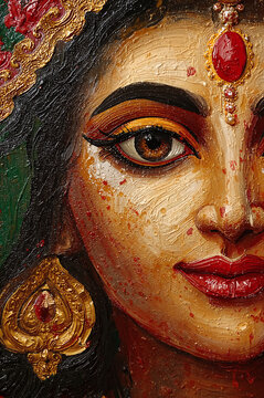 Impasto Oil Painting of Goddess Parvati Head - Thick Texture Art
